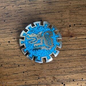 VINTAGE MEXICO ALPACA SILVER AND TURQUOISE PIN